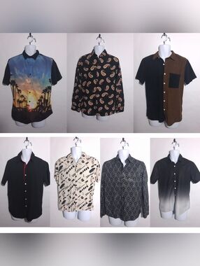 7 Piece Bundle Men Shirts, Different Styles/Brands S-M Size